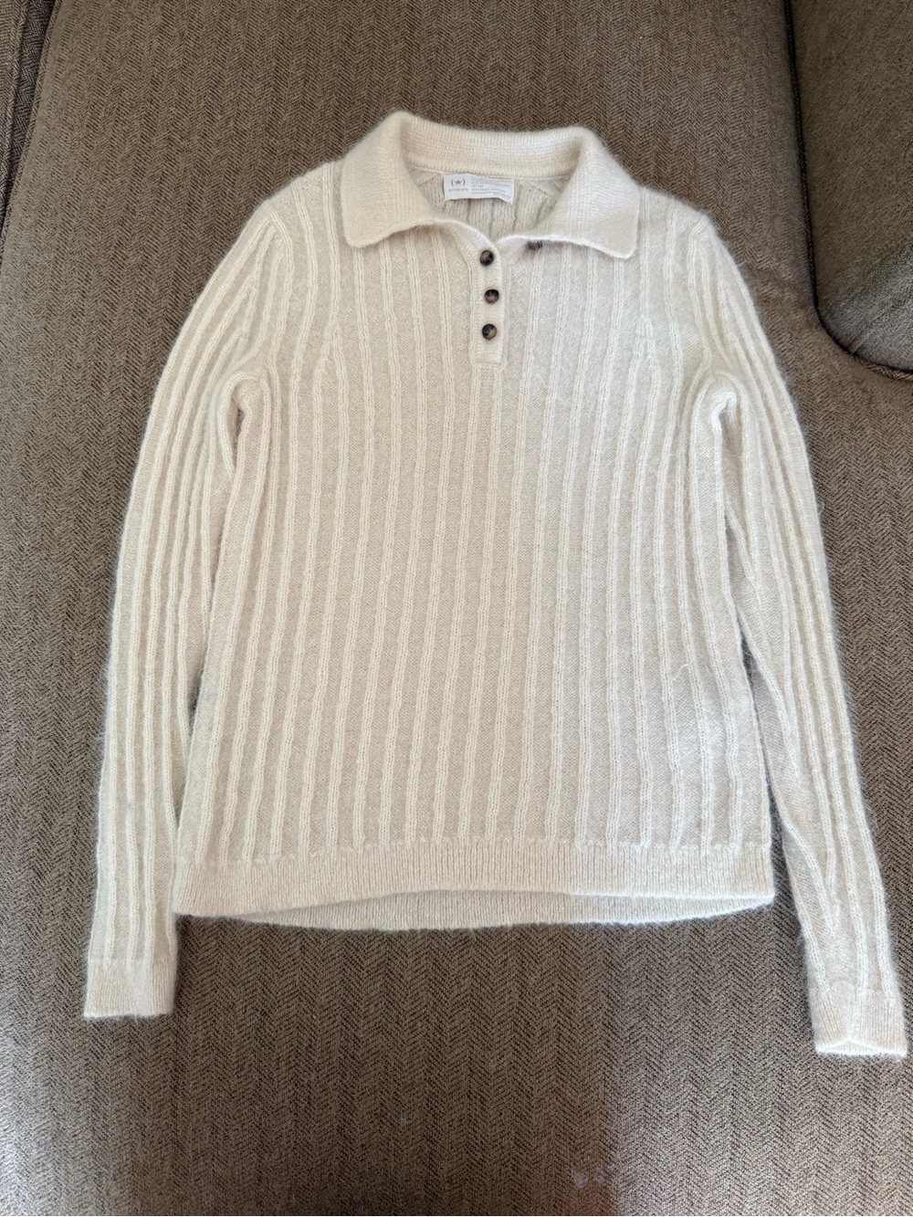 Cream Ribbed Polo Sweater - Soft Knit Women's Pullover